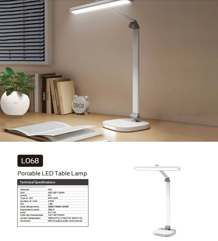 HZ-L068 L068 Portable LED Table Lamp with CCT, Dimming & Timing Functions