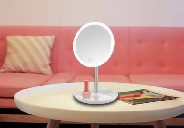 HZ-Y7 Round LED Mirror Lamp with Storage - Dimmable, 5500 - 6500K Color Temperature, Optional 5x Magnification